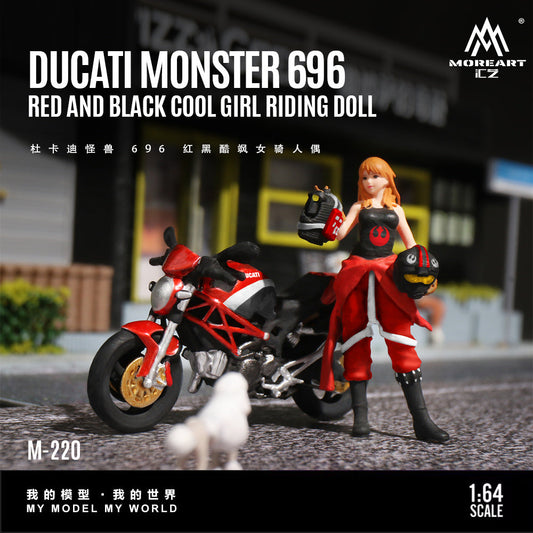 MoreArt 1:64 DUCATI MONSTER 696 RED AND BLACK COOL GIRL RIDING DOLL MO222220
