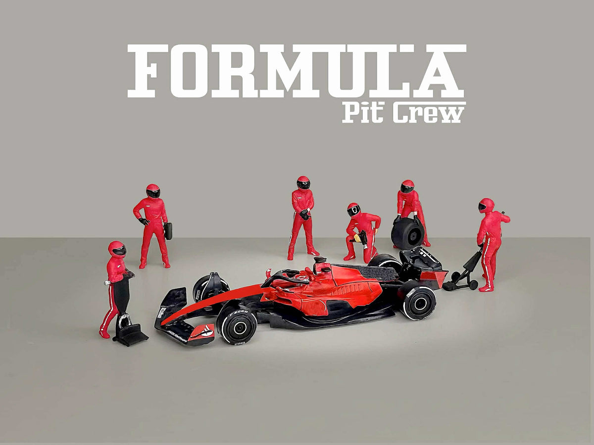 American Diorama 1:64 Formula Pit Crew Figures - Team Red  AD-2443MJ
