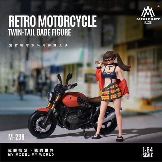 MoreArt 1:64 Vintage Motorcycle Two-Strand Ponytail Cool Girl Doll MO222238