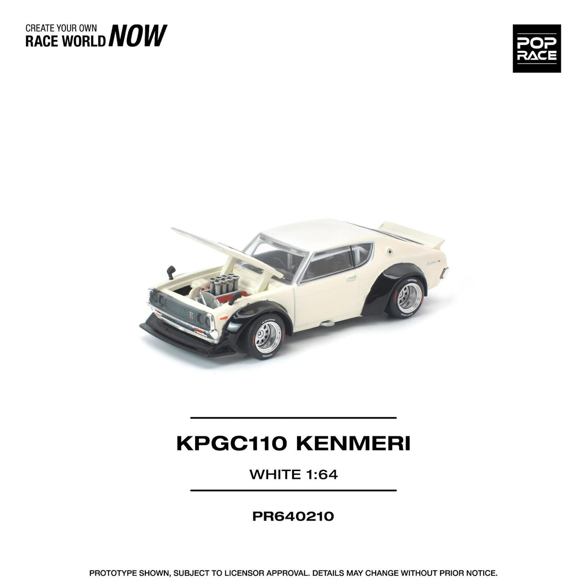 [Preorder] POPRACE 1:64 Nissan Skyline 2000GT-R KPGC110 KENMERI WHITE PR640210