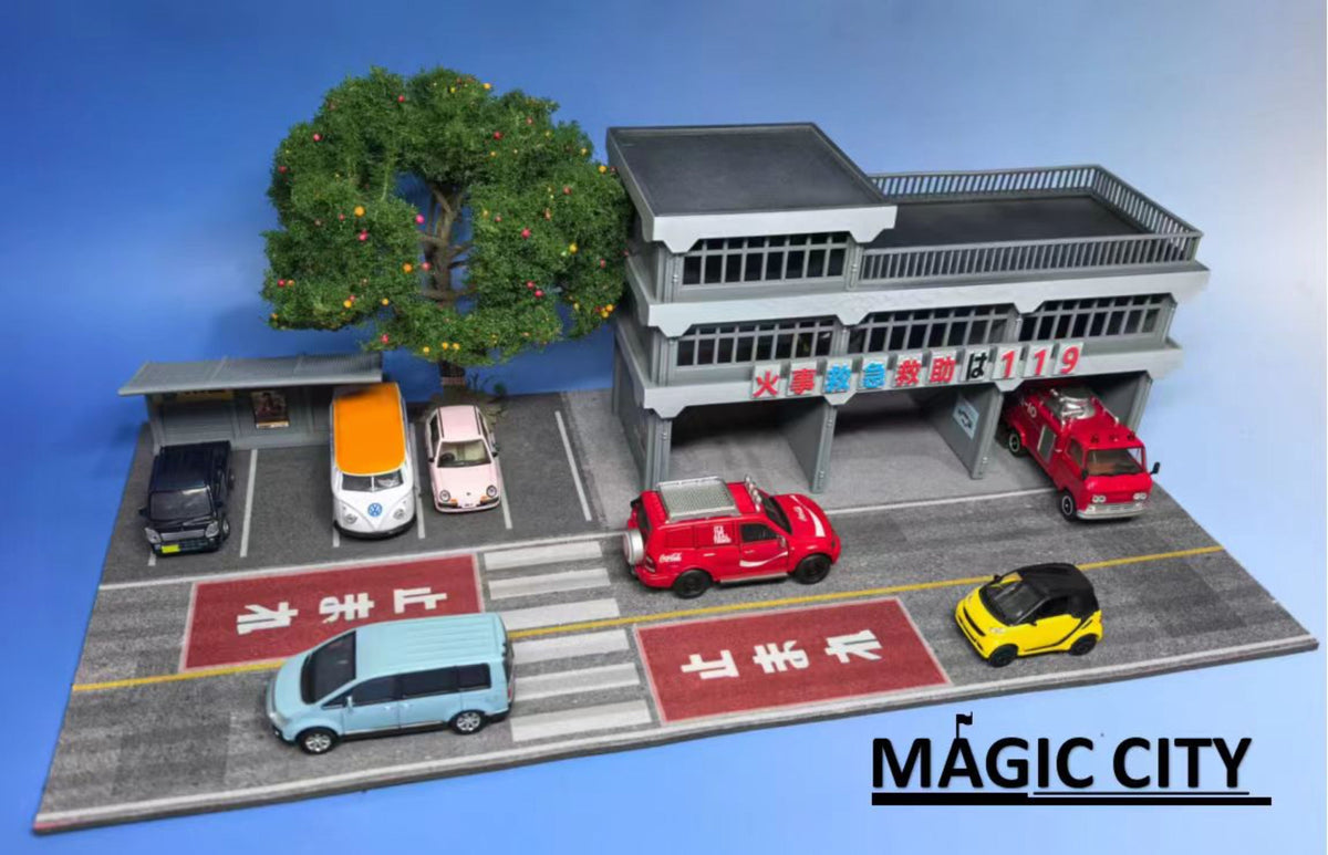 Magic City 1:64 Japanese Fire and Rescue Team and Parking Lot Scene 110083