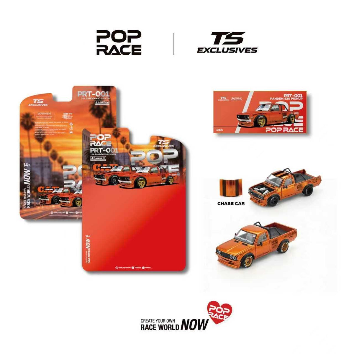 [Preorder] POPRACE X TS Exclusives 1:64 PANDEM 620 PICKUP – Orange Chrome PRT001