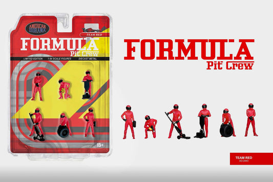 American Diorama 1:64 Formula Pit Crew Figures - Team Red  AD-2443MJ