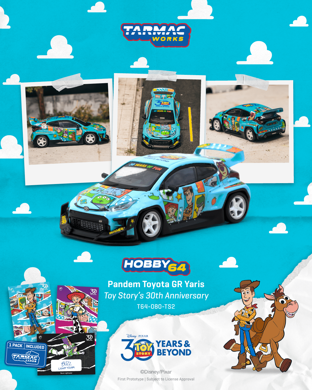 Tarmac Works 1:64 Pandem Toyota GR Yaris Toy Story - 30th Anniversary with Tarmac Cards T64-080-TS2