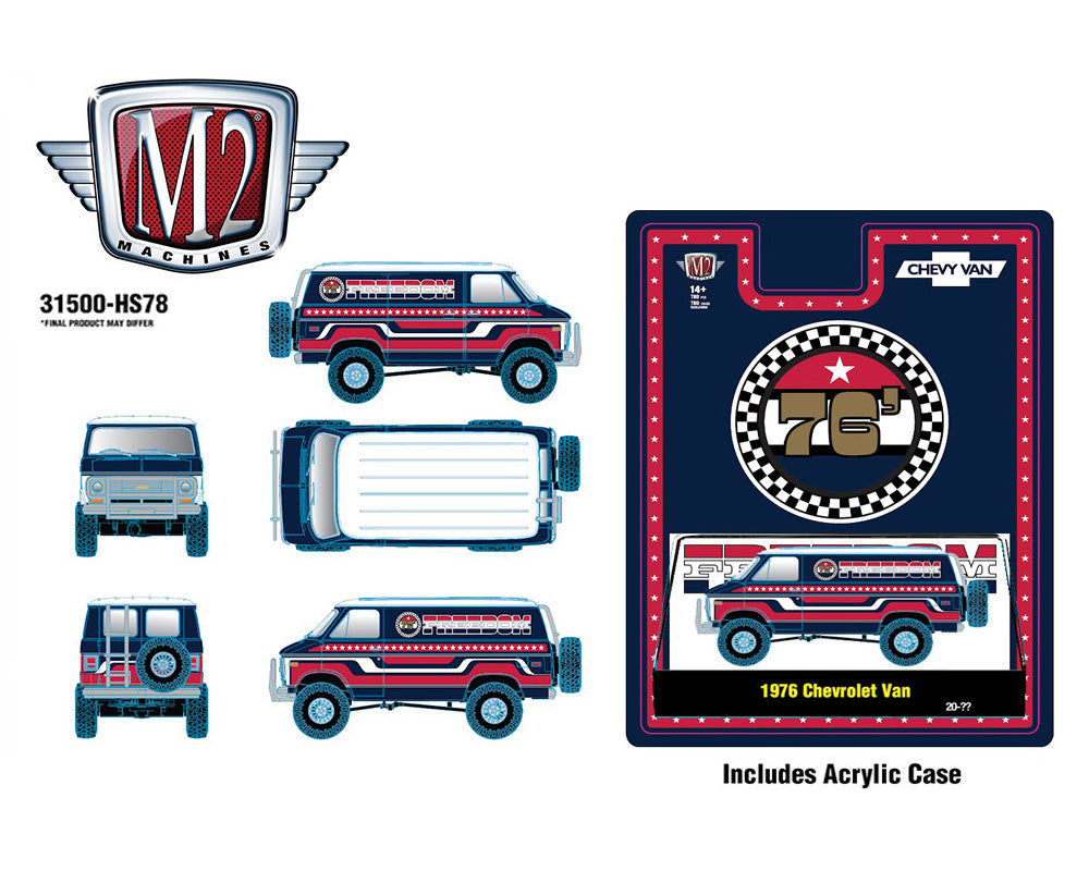 M2 Machines 1:64 1976 Chevrolet Van “FREEDOM EDITION” – Red- Hobby Exclusive 31500-HS78