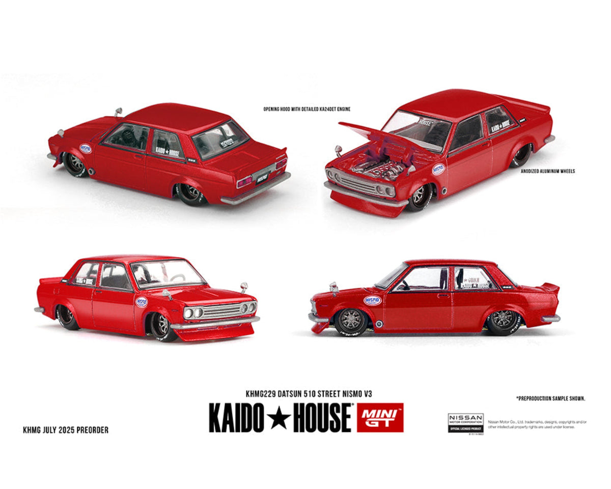 Kaido House x Mini GT 1:64 Datsun 510 Street Nismo V3 – Red KHMG229