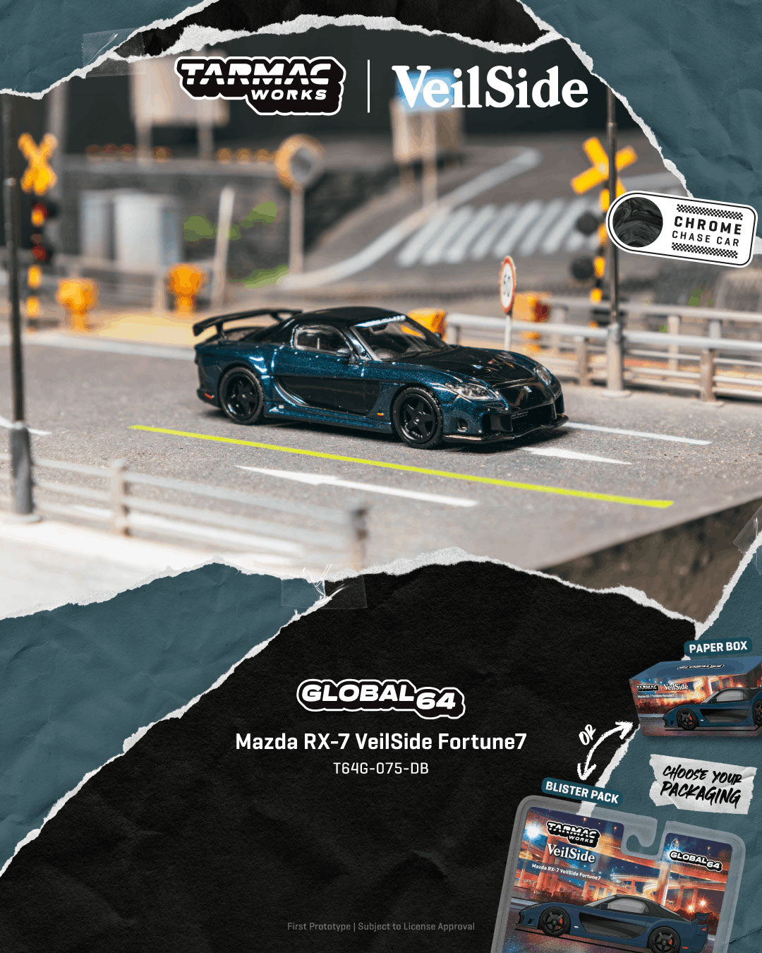 [Preorder] Tarmac Works 1:64 Mazda RX-7 VeilSide Fortune7 Dark Blue / Black T64G-075-DB