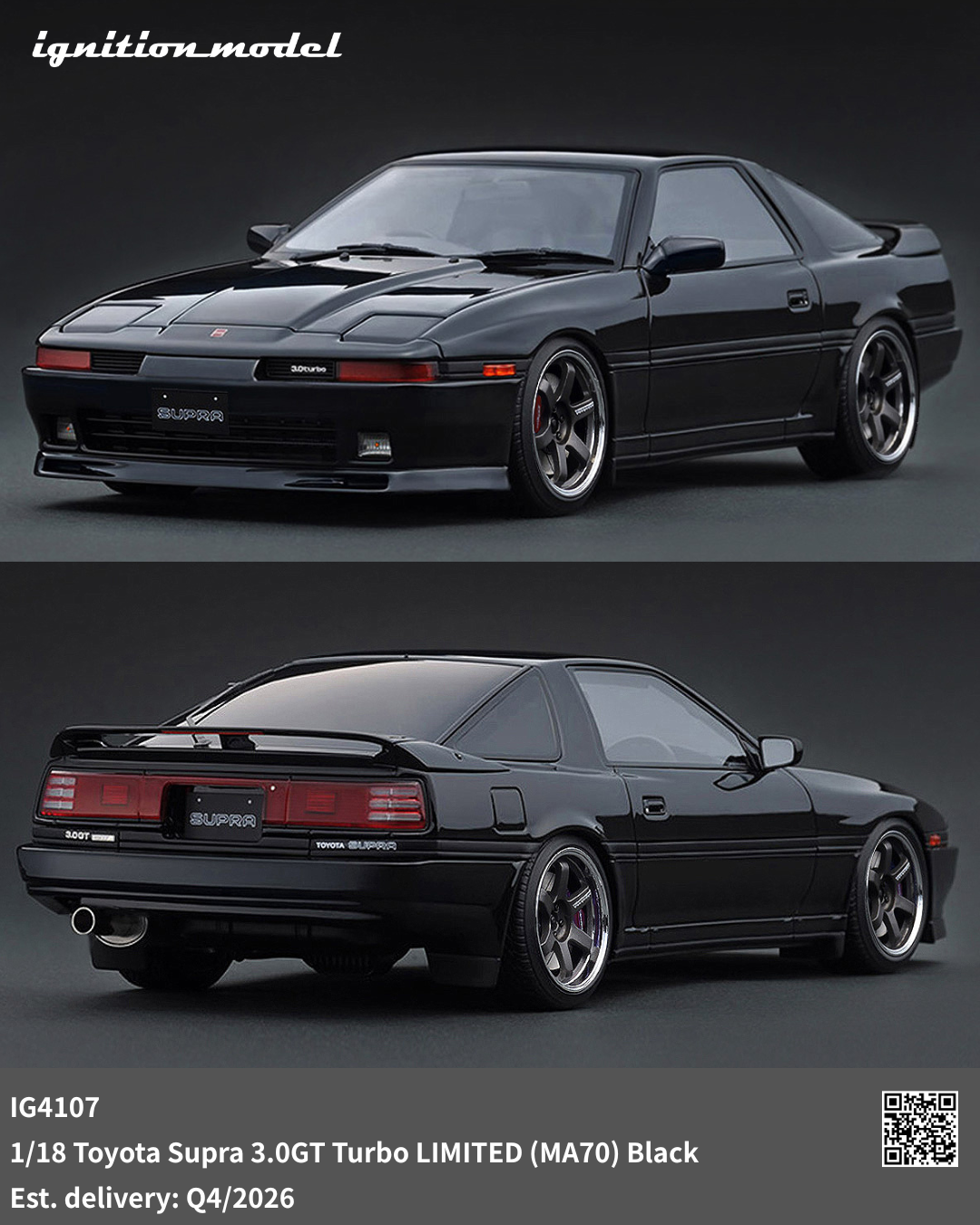[Preorder] Ignition Model 1:18 Toyota Supra 3.0GT Turbo LIMITED (MA70) Black IG4107