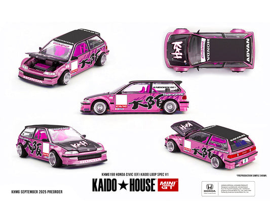 [Preorder] Kaido House x Mini GT 1:64 Honda Civic (EF) Kaido Loop Spec V1 – Pink KHMG198