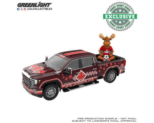 Greenlight 1:64 International Soccer Celebration ’26 – 2022 GMC Sierra 3500 HD Canada Tribute with Moose Figure – Limited Edition 30590