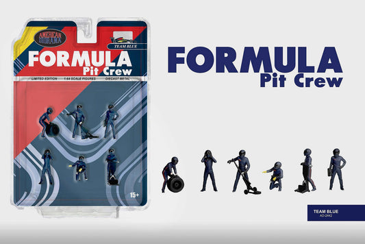American Diorama 1:64 Formula Pit Crew Figures - Team Blue AD-2442MJ