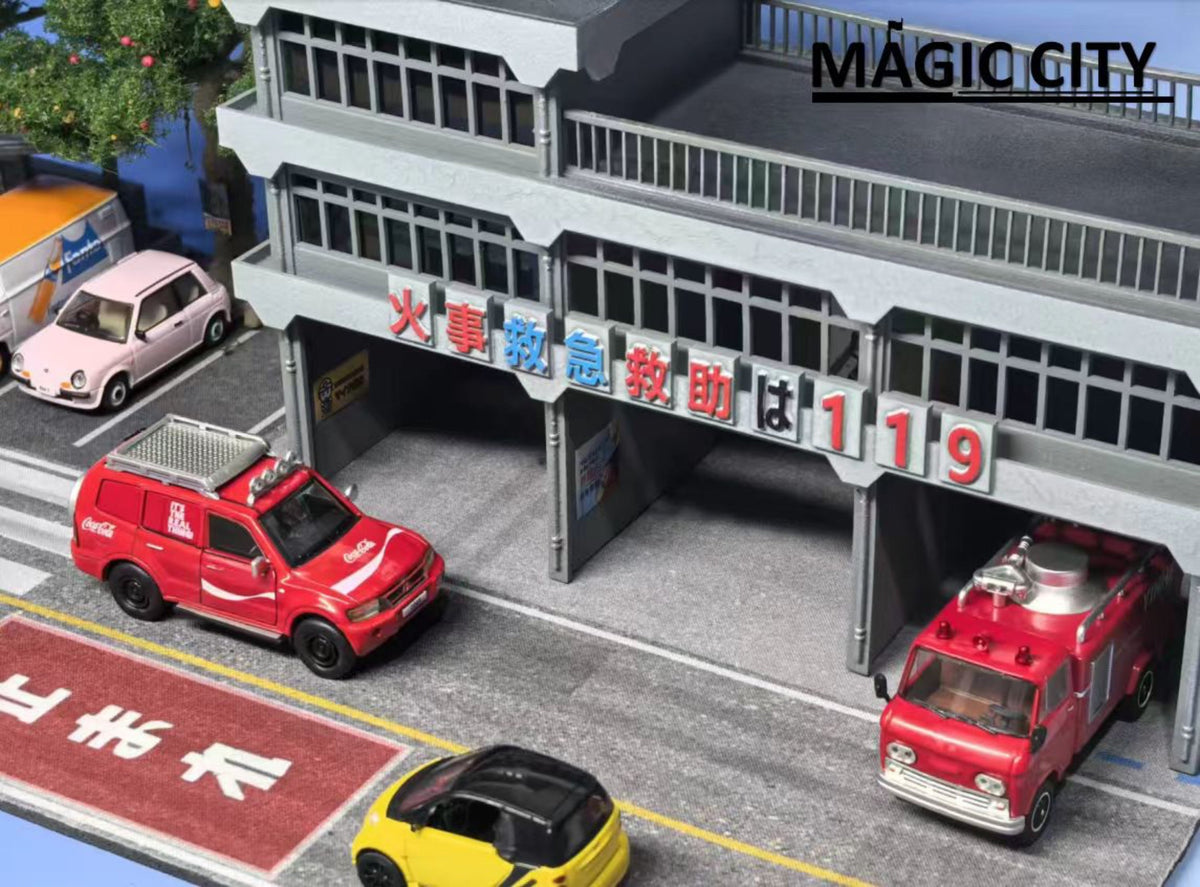 Magic City 1:64 Japanese Fire and Rescue Team and Parking Lot Scene 110083