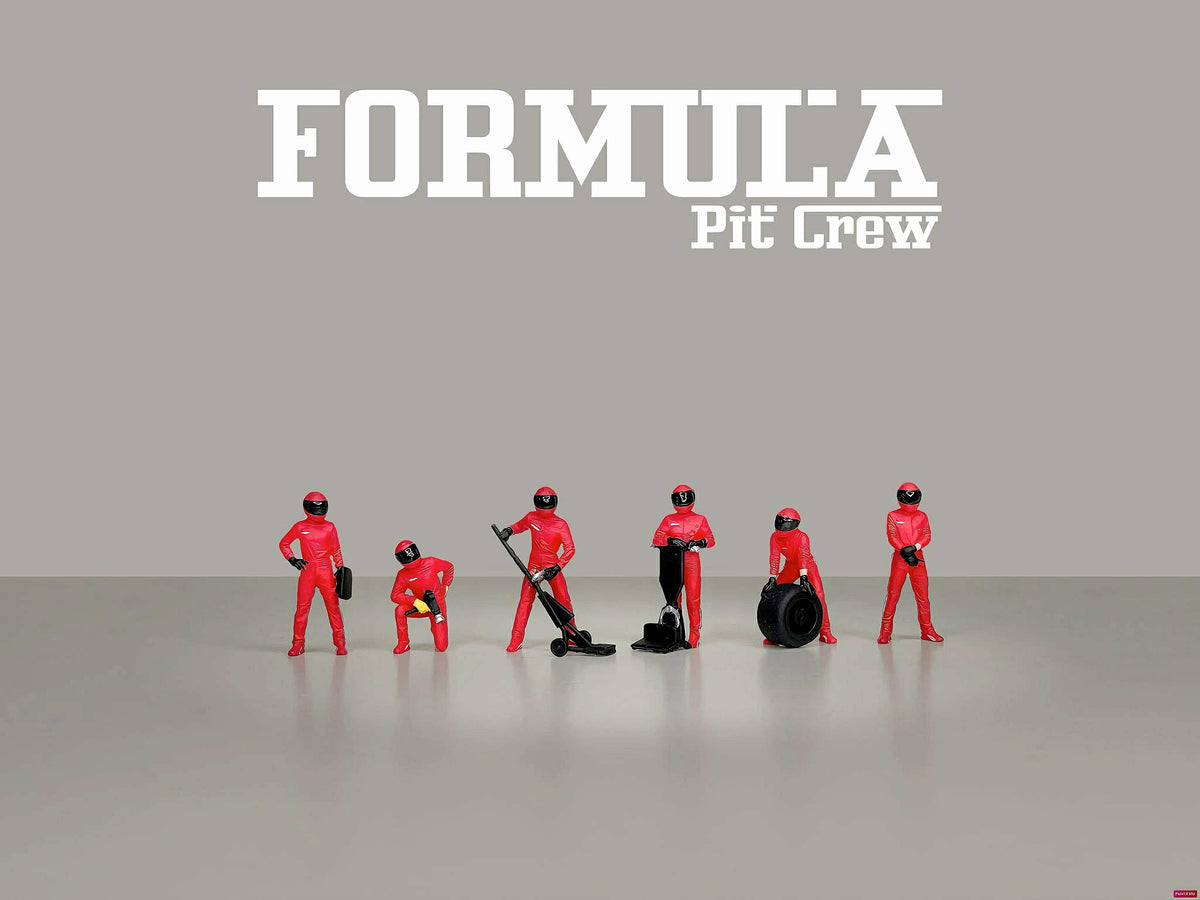 American Diorama 1:64 Formula Pit Crew Figures - Team Red  AD-2443MJ