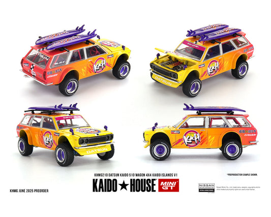 Kaido House x Mini GT 1:64 Datsun KAIDO 510 Wagon 4×4 Kaido ISLANDS V1- Orange KHMG210