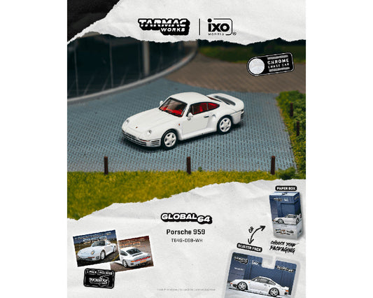 [Preorder] Tarmac Works 1:64 Porsche 959 White Model Car + Trading Cards Combo Set – White – Global64 T64G-068-WH-B