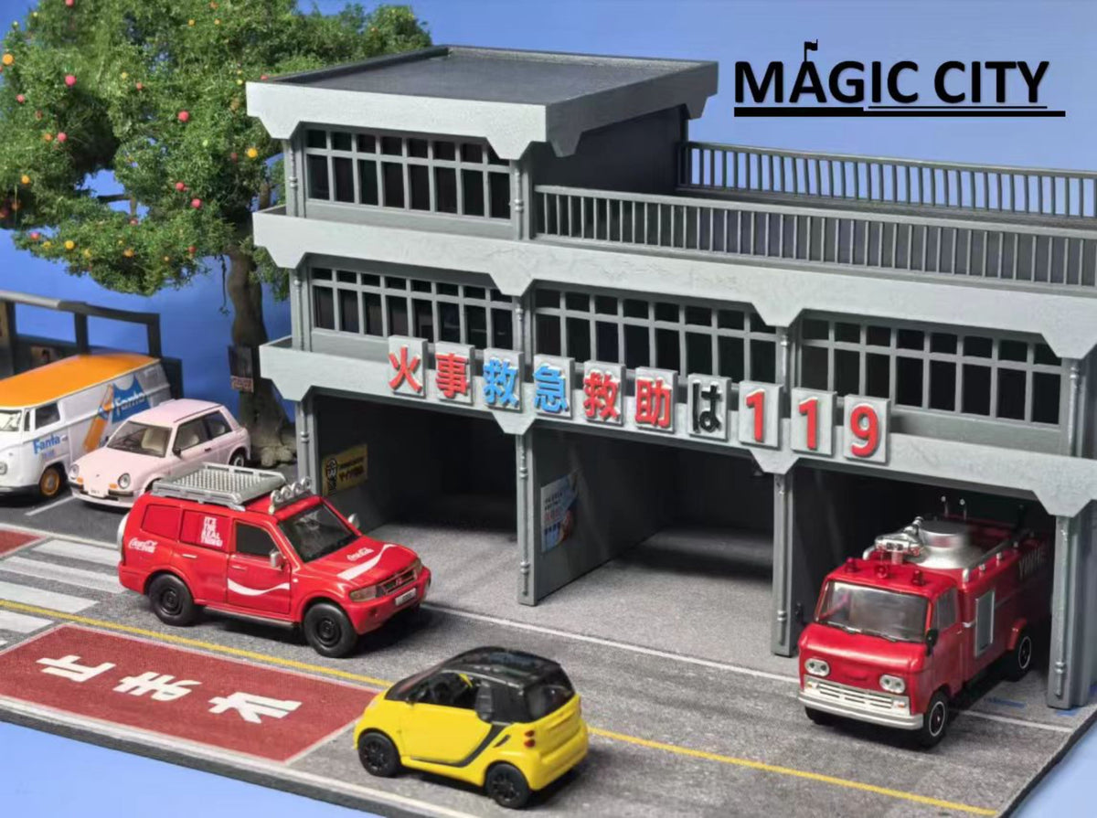 Magic City 1:64 Japanese Fire and Rescue Team and Parking Lot Scene 110083