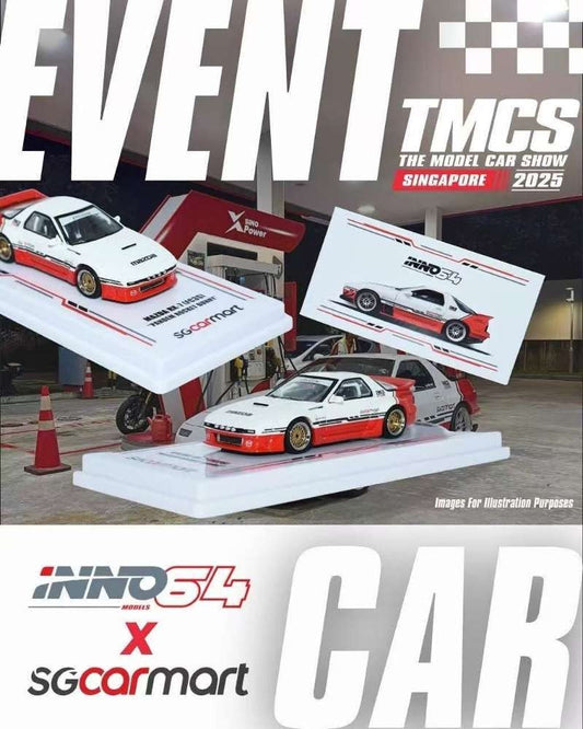 Inno64 x SGCARMART 1:64 PANDEM MAZDA RX-7 (FC3S) White Red Singapore TMCS 2025 Limited Edition