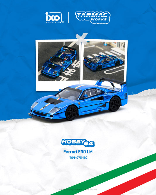 [Preorder] Tarmac Works 1:64 Ferrari F40 LM Chrome Blue T64-075-BC