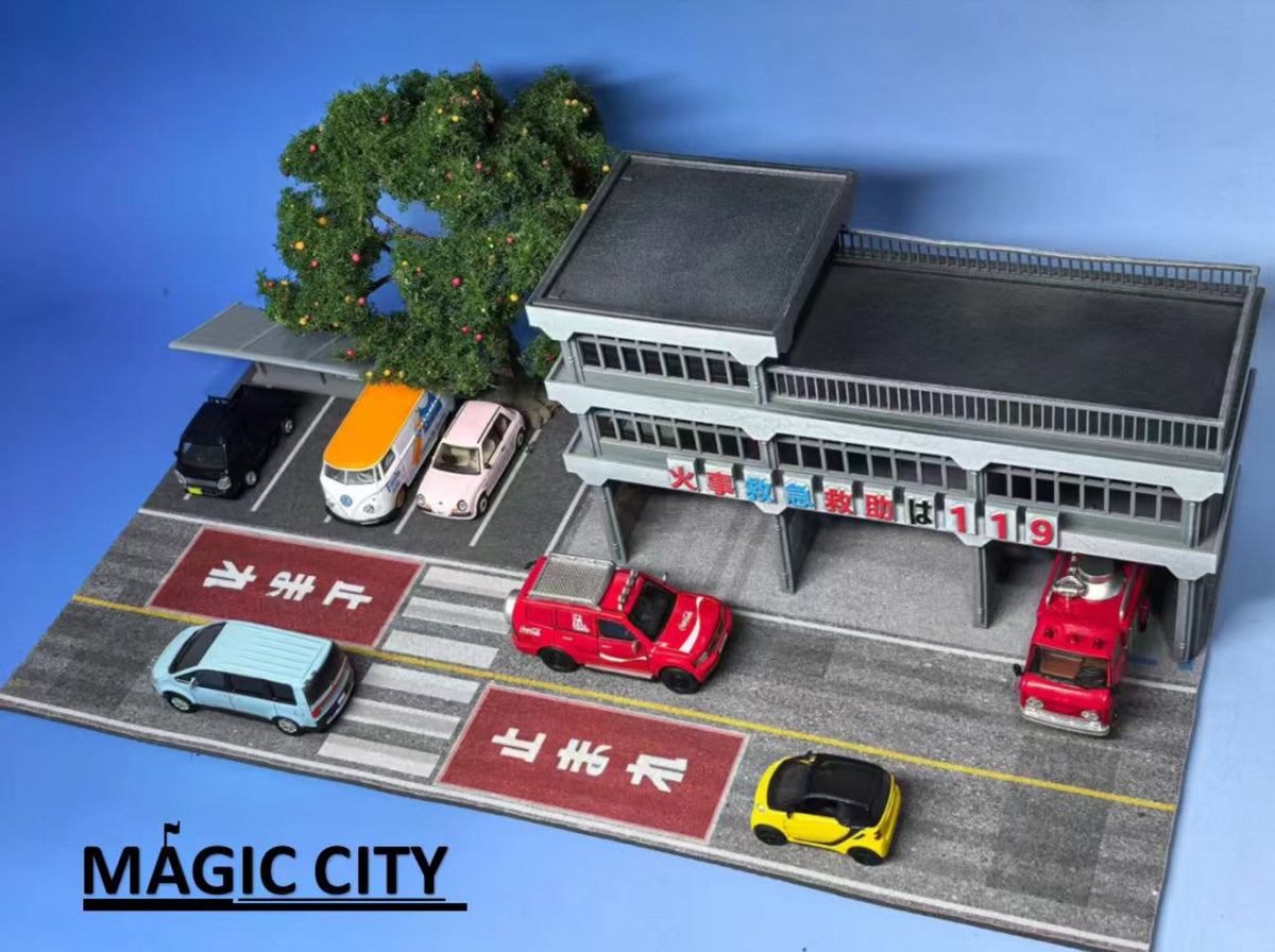 Magic City 1:64 Japanese Fire and Rescue Team and Parking Lot Scene 110083