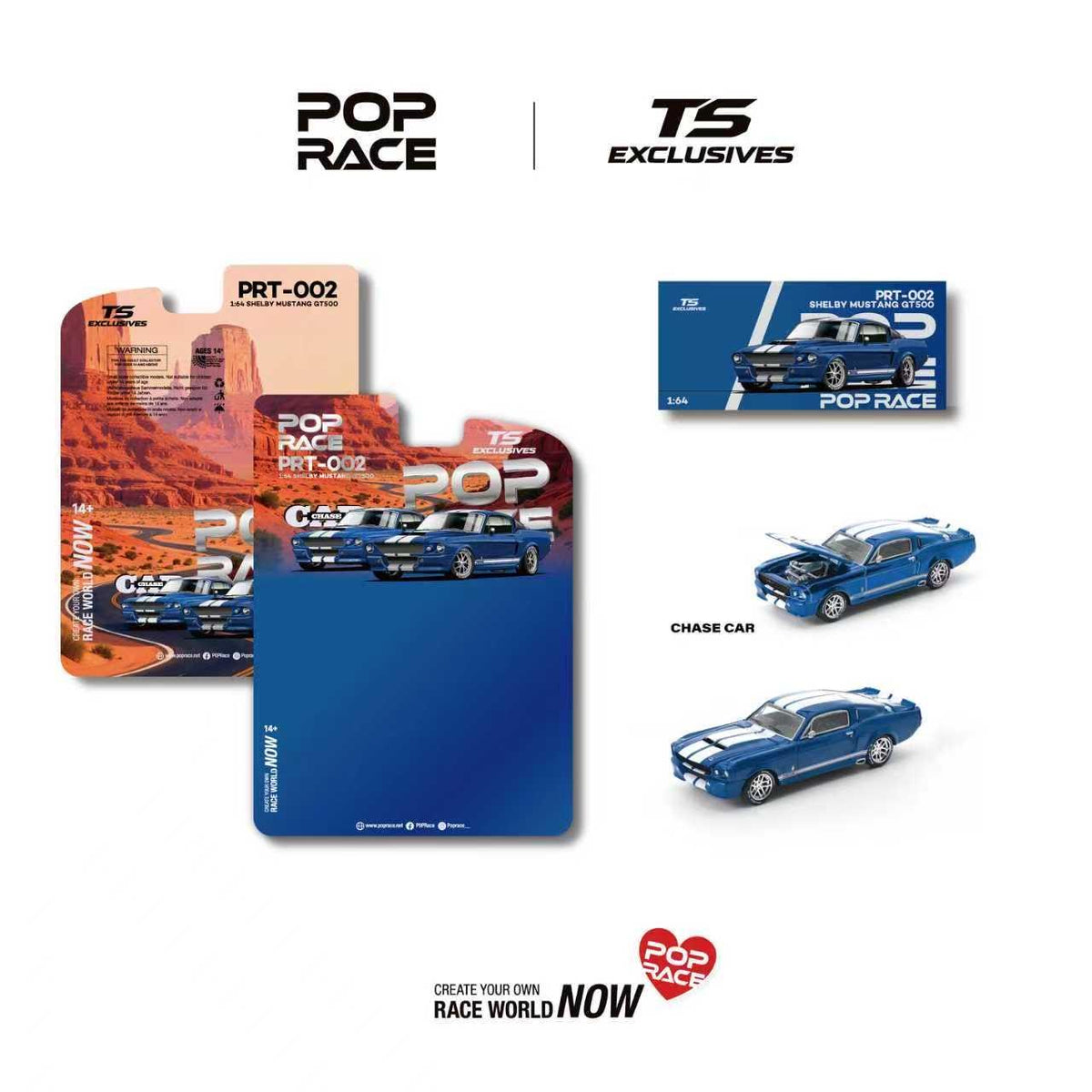 [Preorder] POPRACE X TS Exclusives 1:64 SHELBY MUSTANG GT500 – Blue with White Stripes PRT002