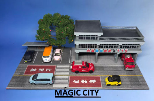 Magic City 1:64 Japanese Fire and Rescue Team and Parking Lot Scene 110083