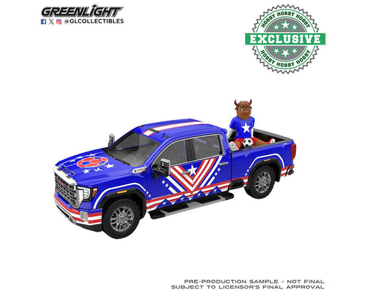 Greenlight 1:64 International Soccer Celebration ’26 – 2022 GMC Sierra 3500 HD USA Tribute with Bison Figure – Limited Edition 30588