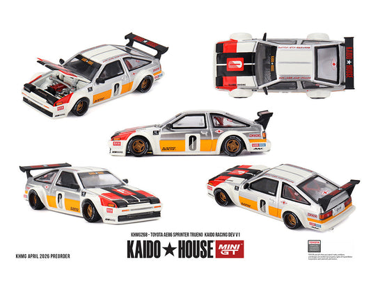 [Preorder] Kaido House x Mini GT Toyota AE86 Sprinter Trueno Kaido Racing Dev V1 – White KHMG268