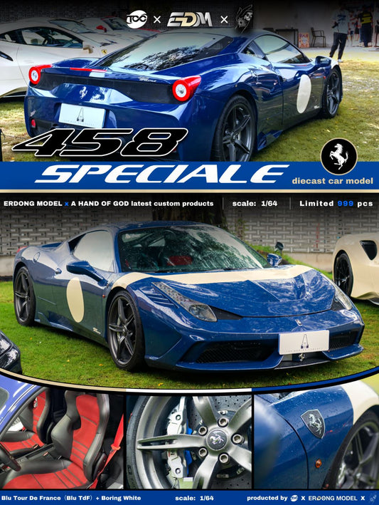 [Preorder] TOC x EDM x AHandofGod 1:64 Ferrari 458 Speciale Blue