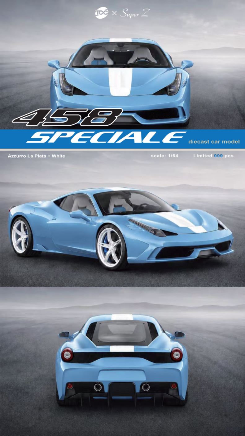 [Preorder] TOC x Super Z 1:64 Ferrari 458 Speciale Sky Blue