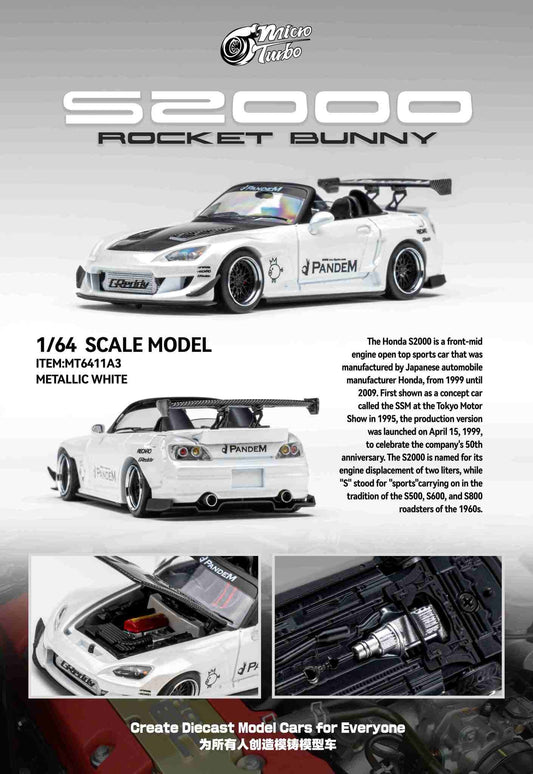 [Preorder] Microturbo 1:64 Custom S2000 RB - Metallic White MT6408B5